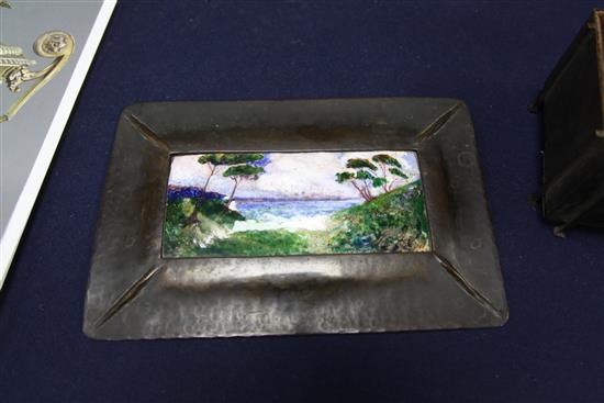 Charles Fleetwood Varley for Guild of Handicraft. An Arts & Crafts copper and enamel box, w. 26cm, hinge detached